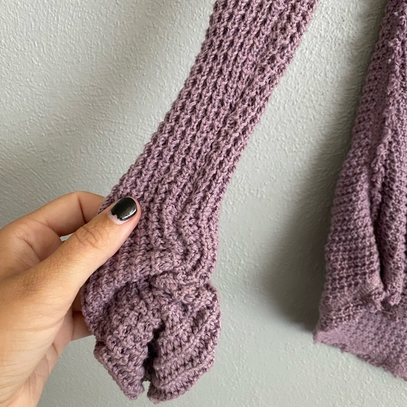 Free People Oversized Top Size Small Purple Waffle Texture Knit Long Sleeve - Picture 4 of 9